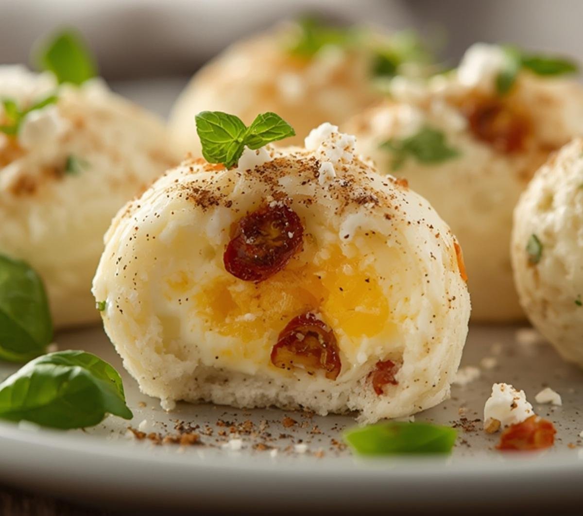 Fluffy High Protein Egg Bites with Cottage Cheese 2 Close-up of the delicate texture and colorful ingredients inside these high protein egg bites.