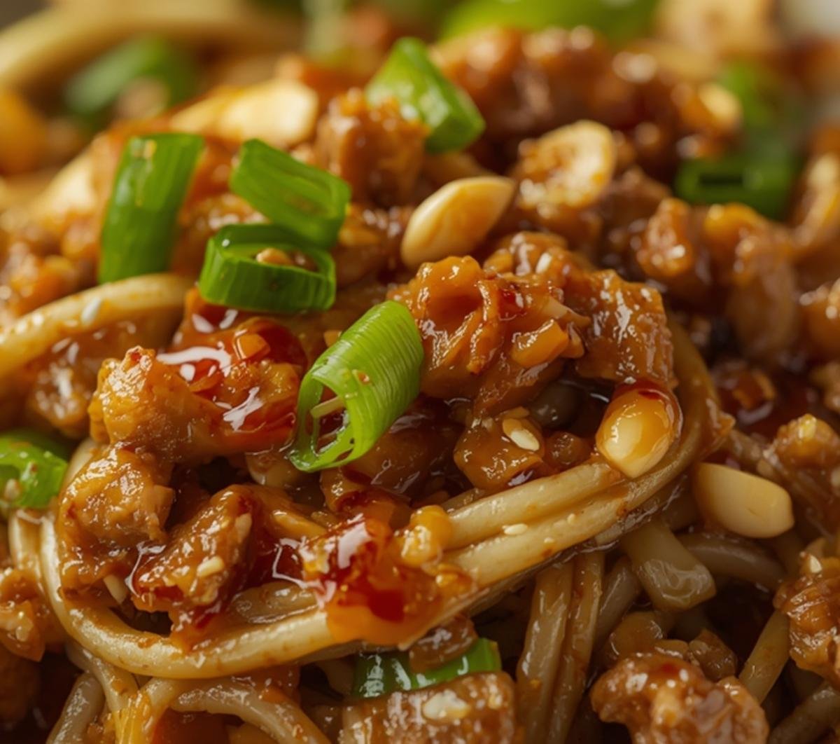 Authentic Dan Dan Noodles Recipe: Spicy & Savory Comfort Food 2 Macro shot highlighting the rich textures and ingredients of authentic dan dan noodles.