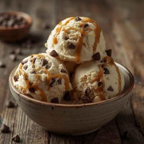 Viral Cottage Cheese Ice Cream: Creamy & Protein-Packed 3 A rustic bowl filled with creamy cottage cheese ice cream topped with peanut butter swirls